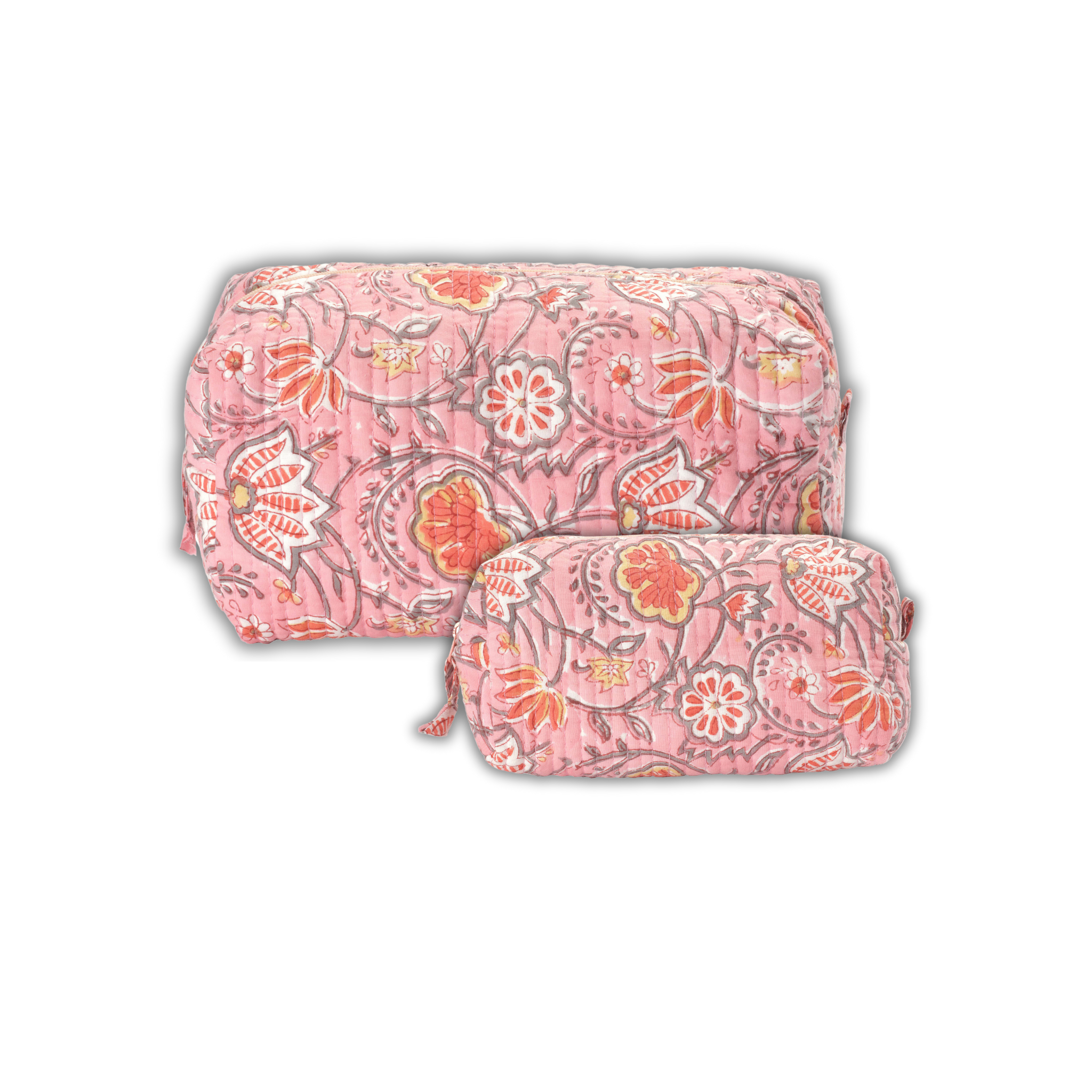 Jaya Cosmetic Purse + Large Cosmetic Bag Coral with Flower